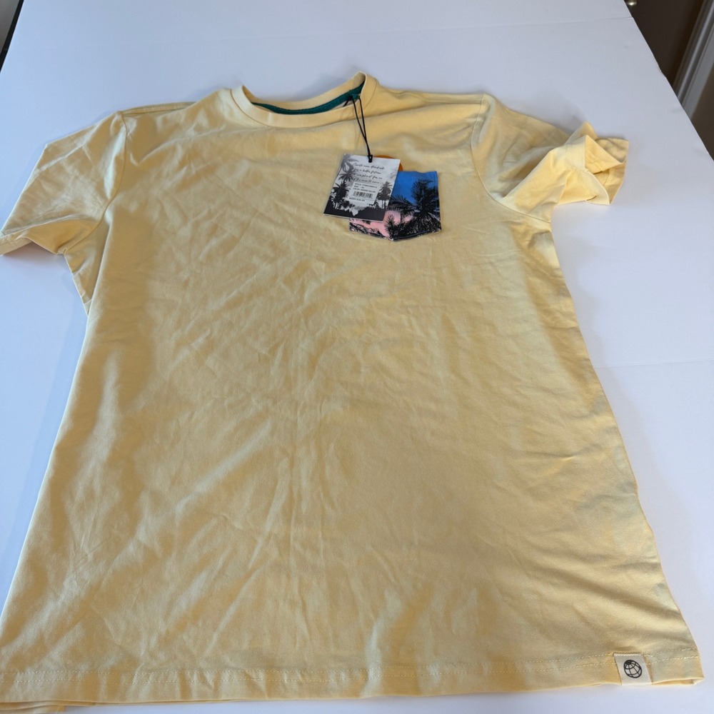 Free Planet Mens Washed Yellow Tropical Palm Tree Pocket T-Shirt XL FT9KD19WSY12
